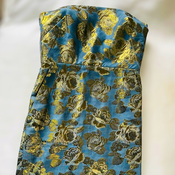 Eccoci Blue and Gold Shimmer Strapless Dress | Holiday, Party, Wedding | Pockets - Picture 3 of 8